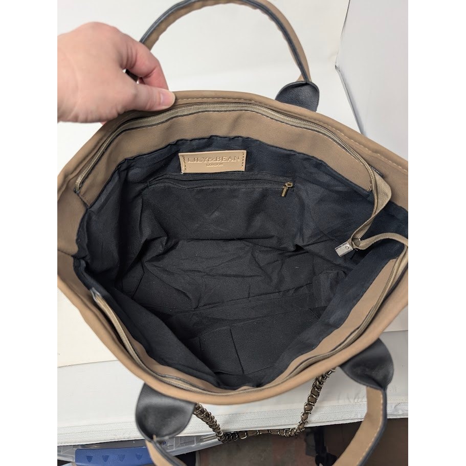 Lily & Bean London Canvas Tote Bag Monogram Kc Striped Chain Handle Beige — image 6 of 6